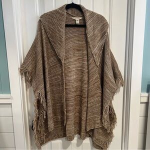 Linda‎ Anderson Marled Cream Brown Open Front Shawl Cardigan. Size S-L.